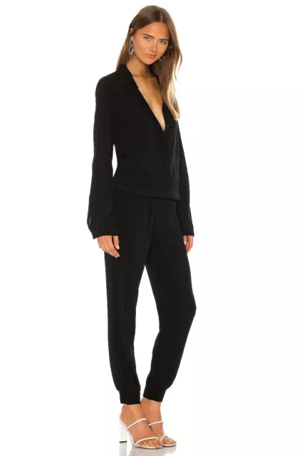 Monrow Nwt Black Crepe Long Sleeve Button Down Jumpsuit In Size Small