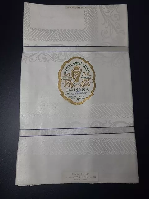 Vintage 12 White  PURE FLAX IRISH LINEN DOUBLE DAMASK Floral NAPKINS 22" Ireland