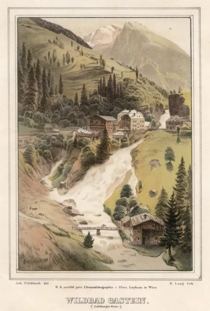 Bad Gastein Original Farblithografie R. Lang 1841