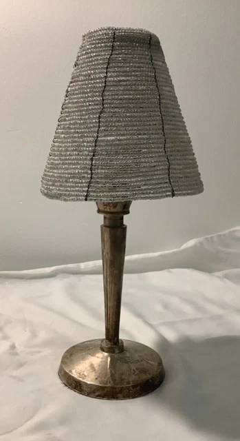 Tea Light Candle Holder “Pottery Barn” Brass /Brushed Nickel Beaded Shade Lamp