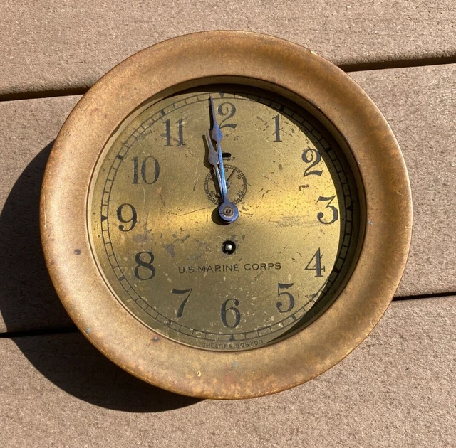 WW2 USMC US Marine Corps Brass Nautical Ship's Clock Chelsea