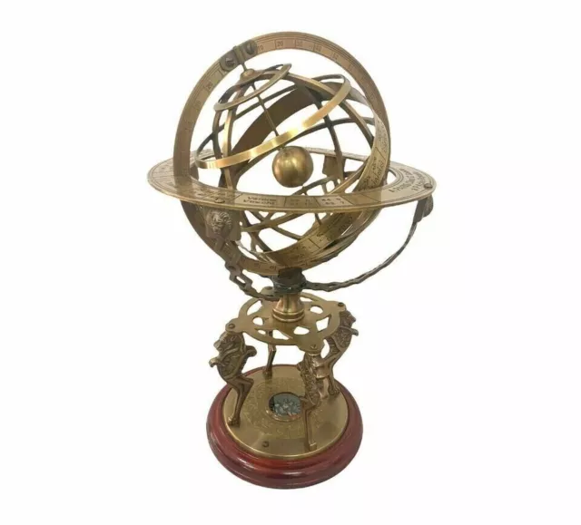 Laiton massif 18" Sphère armillaire vintage Nautique Astrolabe Globe Décor...