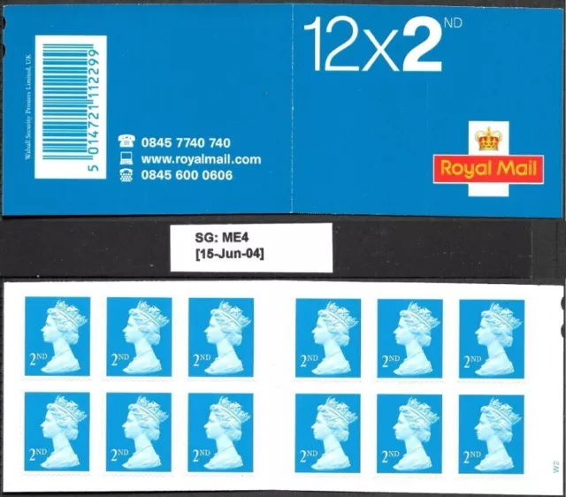 GB 2004 12 francobolli 2a classe. Libretto codici a barre. S.G. ME4
