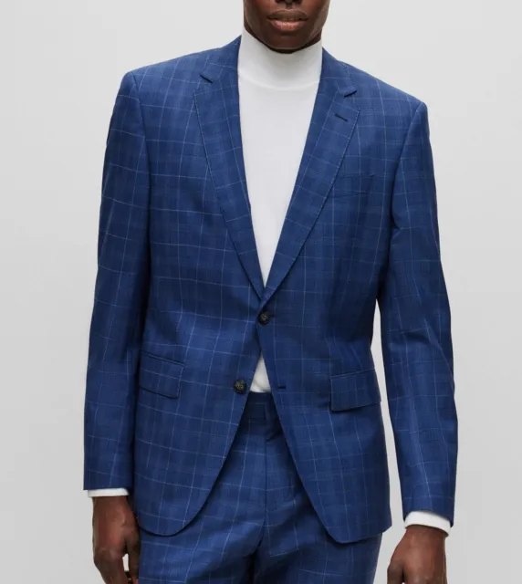 Hugo Boss Men's Blue Regular Fit Plaid Wool Sport Coat Blazer 38R
