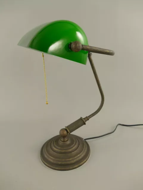Tischlampe Bankerlampe Jugendstil Schreibtischlampe Antik Messing brüniert Grün