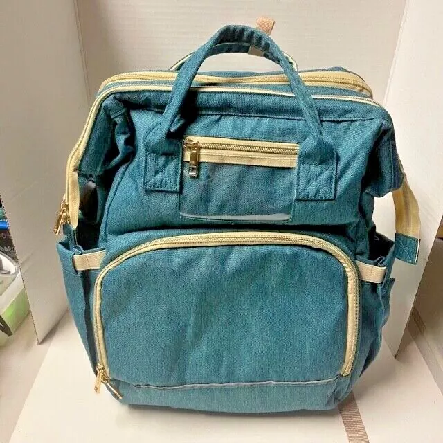 3 in 1 Diaper Bag Backpack with Foldable Bassinet & Charging Station