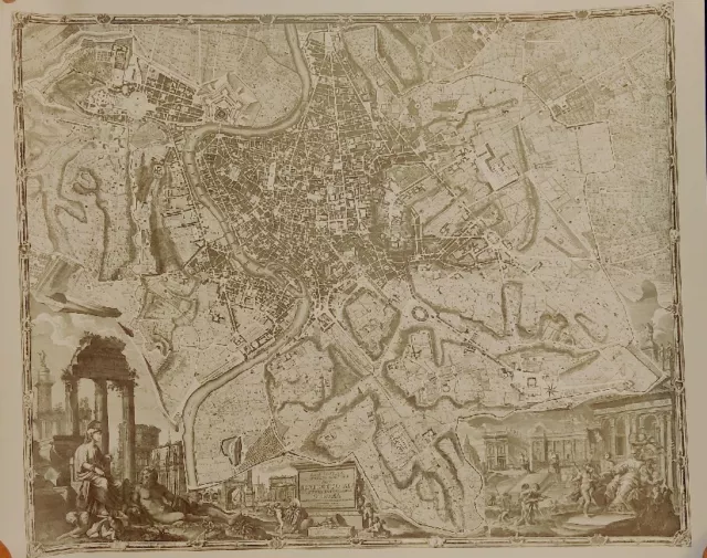 Map of 1748 Roma Rome Italy Engraving Print Artwork Nice Detail 25.5"x30.5"