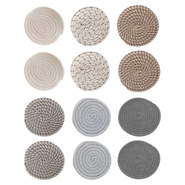 12Piece Drink Coasters, Hand-Woven Insulation Pads Cotton Linen Pads2123