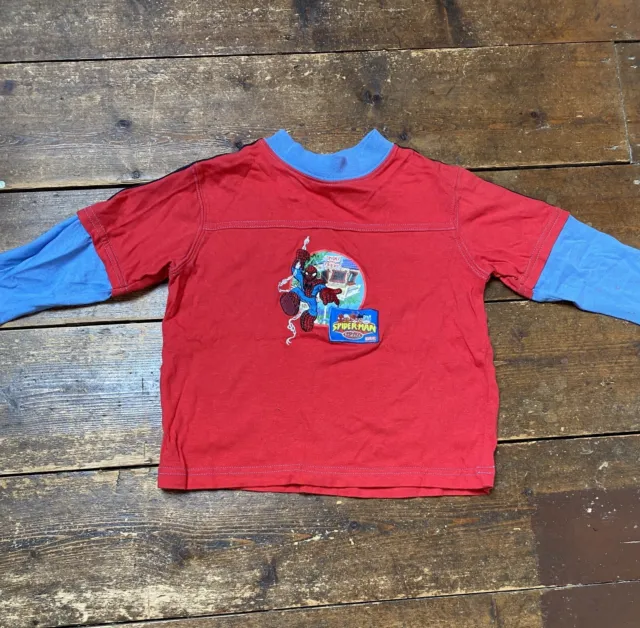 Vintage Spiderman Long Sleeve Top Age 2-3 Years 1990s Early 00s