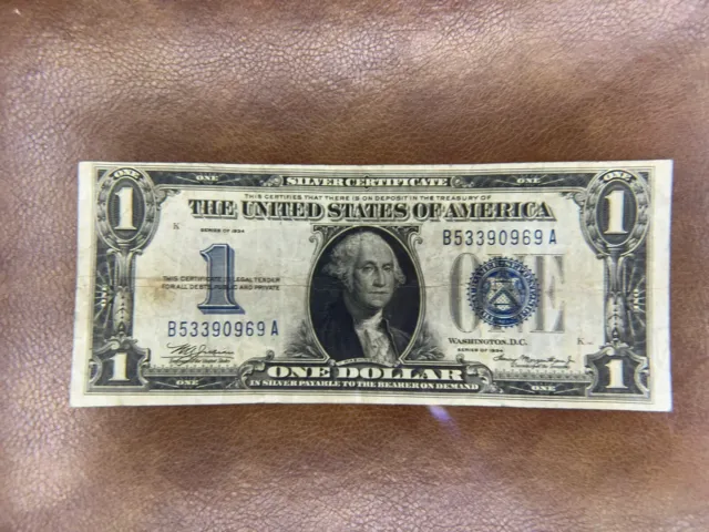 1934 One Dollar Silver Certificate Funnyback Note Circulated $1 Nice Look!