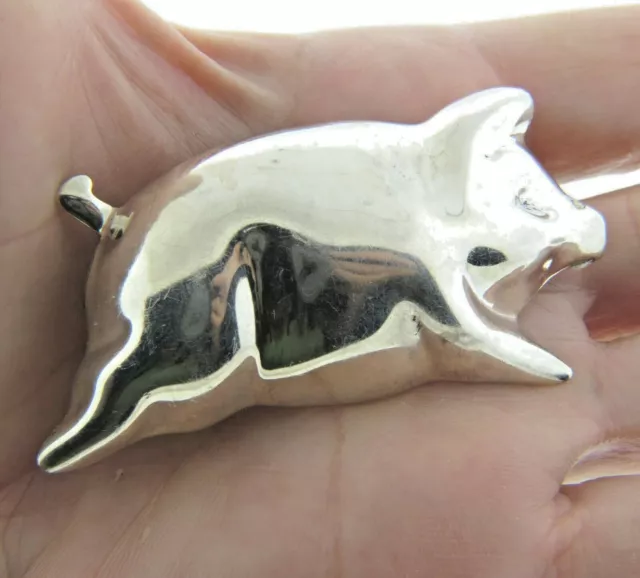 Vintage Pig Brooch Pin 925 Sterling Silver 2.5 in