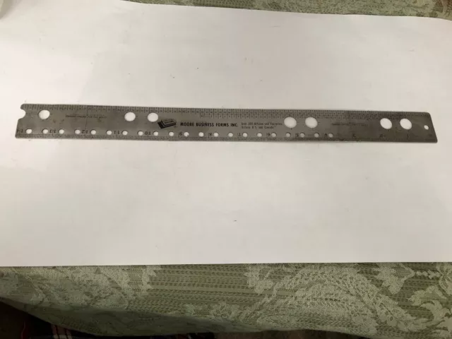 Vtg.Moore Business Forms, Inc. 14”flexible ruler,Standard Spacing For File Holes