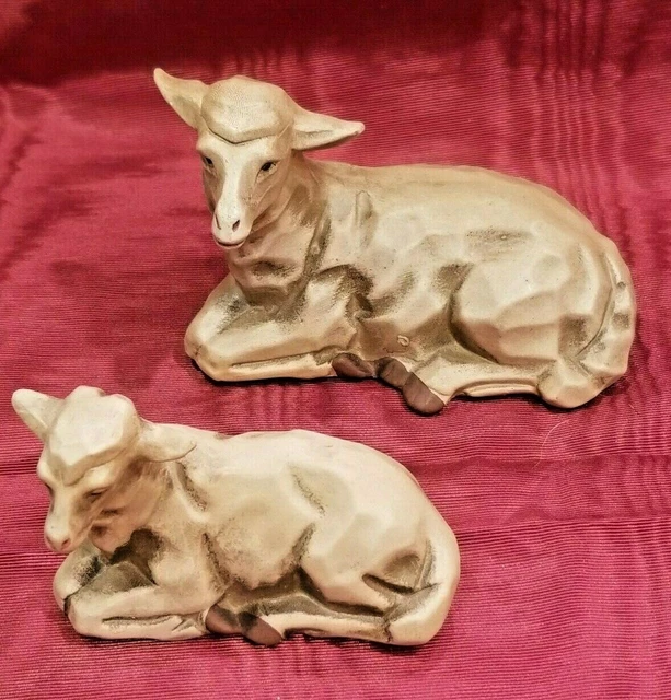 Vintage Japan Matte Ceramic? Chalkware? Sheep Figurines Set of 2