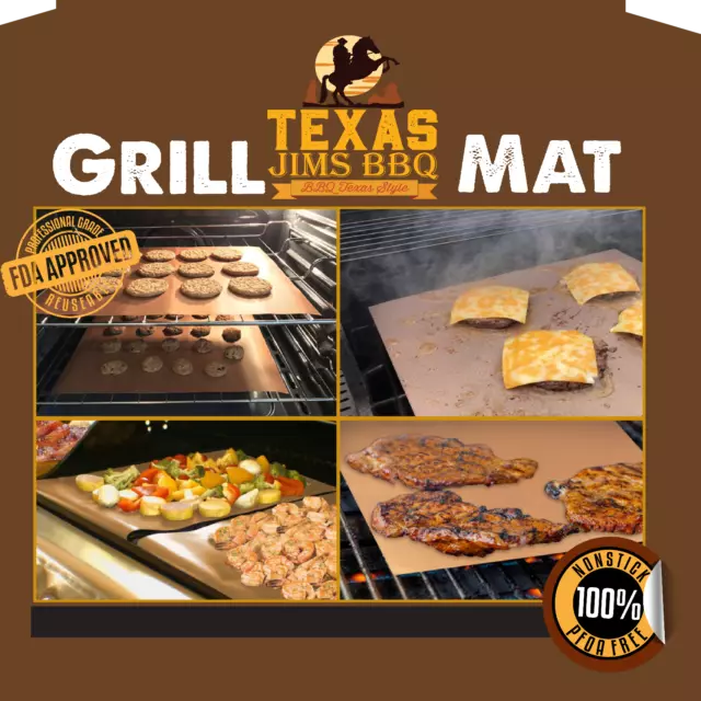 Texas Jim's Nonstick BBQ Grilling and Baking Mats FDA Approved 4 Pack Copper