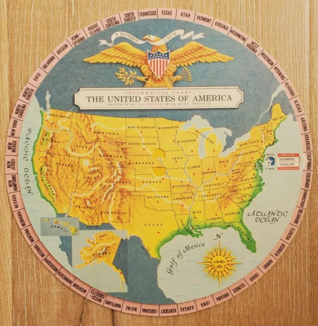 CARNATION Information Chart United States c1965 Vintage Advertising Wheel