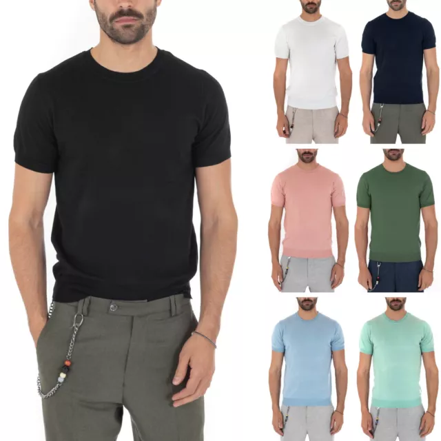 T-Shirt Uomo Manica Corta Tinta Unita Polvere Girocollo Filo Casual Vari Colori