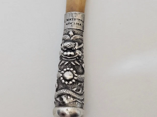 Antique Asian Cigarette Holder Sterling SIlver Vietnam Horn Mouthpiece ! (ЮQ25) 2