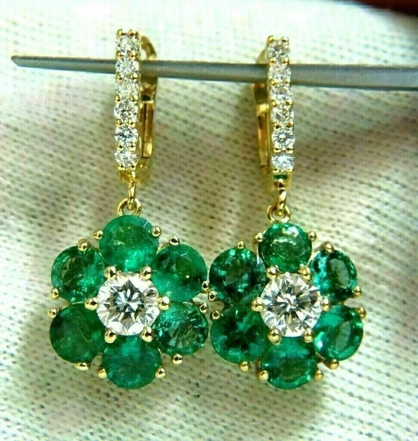 4Ct Round Cut Lab Created Emerald Drop/Dangle Earrings 14K Yellow Gold Finish