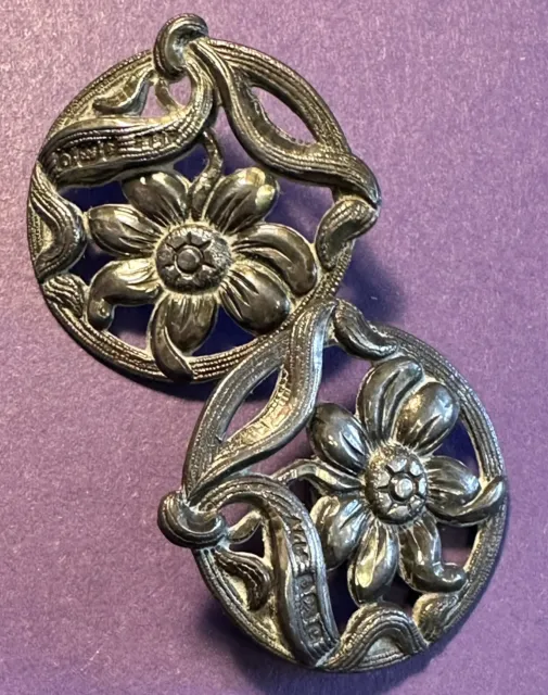 Pair Adie & Lovekin Signed Hallmarked Silver Buttons Birmingham 1902 Art Nouveau