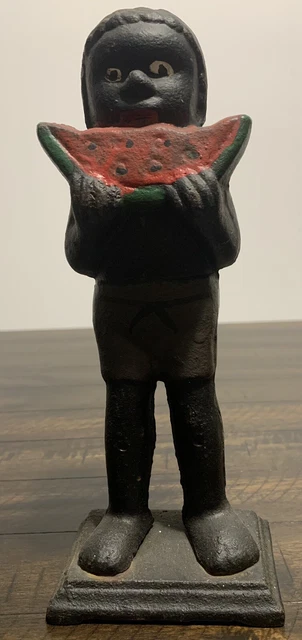 *Retro Cast Metal Iron Black Americana Boy with Watermelon 1970's Reproduction?