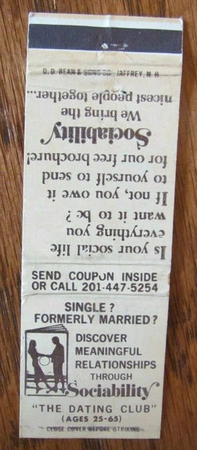 Girlie Lady: Sociability Dating Club Matchbook Cover (Ridgewood, New Jersey) E14