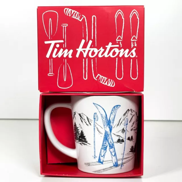 Tim Hortons 2018 Skis Mountains Coffee Mug Cup Limited Edition Blue Inside NEW