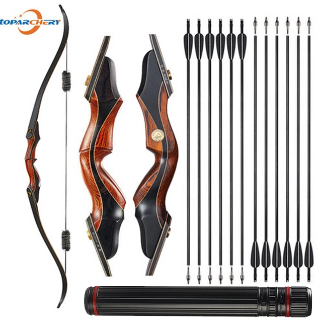 60'' ARCHERY RECURVE Bow 3050lbs Carbon Arrows Takedown Wooden Hunting