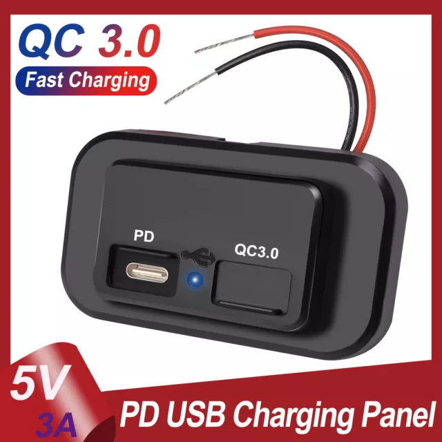 USB C Steckdose 12V/24V 36W PD & QC 3.0 USB KFZ Ladegerät Dose für Auto Boot LKW