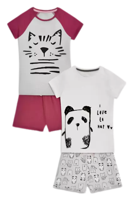 Top e pantaloncini NEXT Pigiama per ragazze età 3 panda tiger confezione da 2 nuovi con etichette