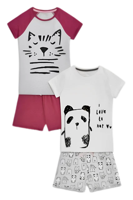 Top e pantaloncini NEXT Pigiama per ragazze età 3 panda tiger confezione da 2 nuovi con etichette