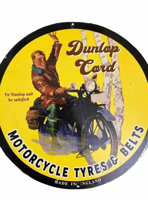 Rare Dunlop Cord Motorcycle Tyres & Belts Pump Oil Garage Porcelain Enamel Sign!