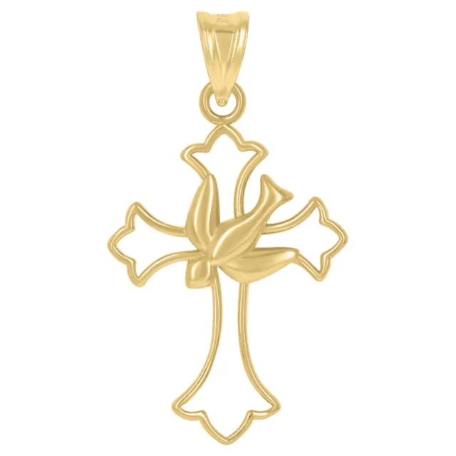 10K Yellow Gold Dove Cross Religious Charm Pendant for Women Men  1.1g