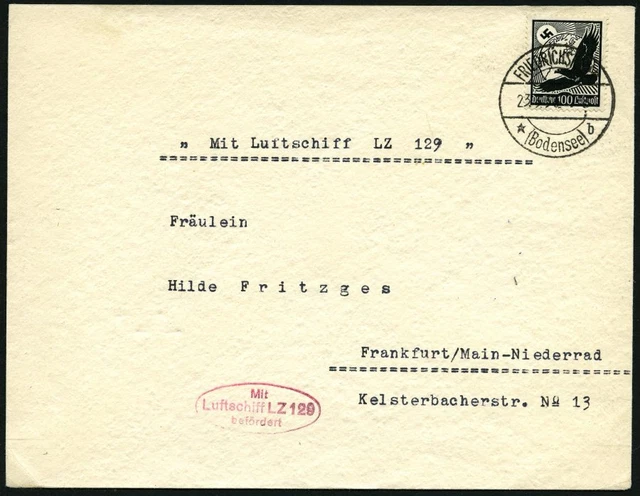 ZEPPELINPOST 1936, 1. Postfahrt Hindenburg, Auflieferung Fr`hafen, mit Einzelfr.