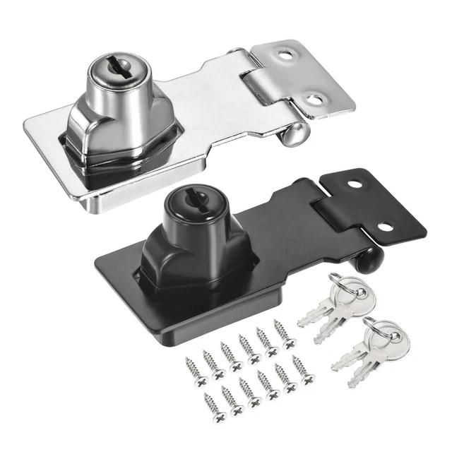 2 Pcs 2.5'' Door Latch Hasp Lock Keyed Different Clasp with Screws, Black Silver