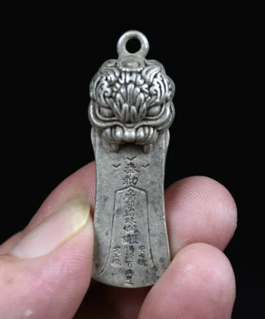 4.5CM Rare Old Chinese Miao Silver Feng Shui Foo Dog Lion Lucky Pendant