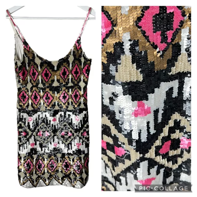 Parker Women's All Over Sequin Hayden Shift Mini Dress Size XSmall Silk Lined