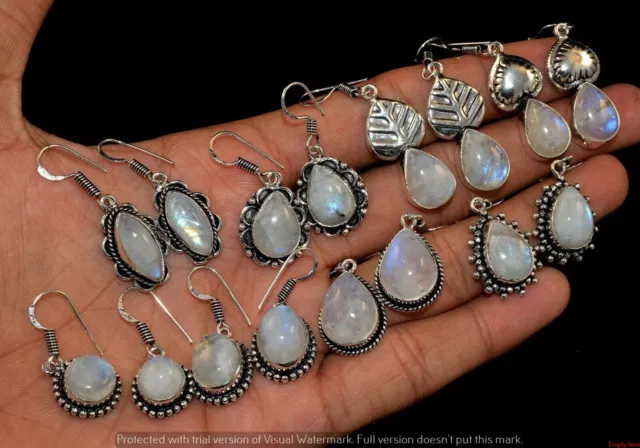 Rainbow Moonstone Gemstone 925 Sterling Silver Plated 25 Pair Handmade Earring