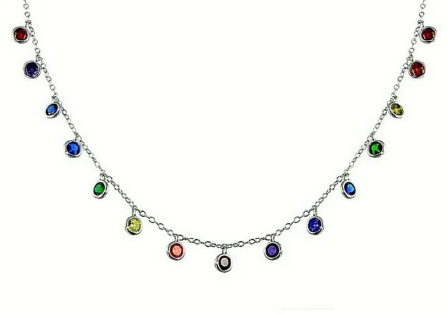 Multi Color Sapphire Necklace in Solid Sterling Silver