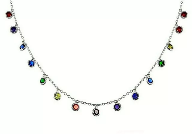 Multi Color Sapphire Necklace in Solid Sterling Silver