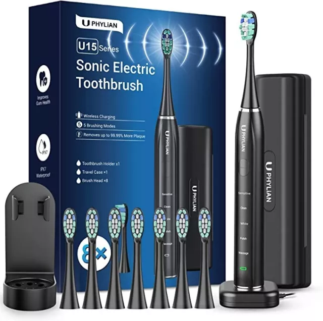 Phylian U15 Series Sonic Spazzolino elettrico con 8 testine Nuovo di zecca, sigillato
