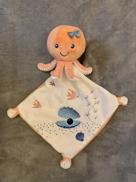 0/ Doudou Pieuvre TEX peluche rose et blanc Poisson Coquille Et Perle TBE