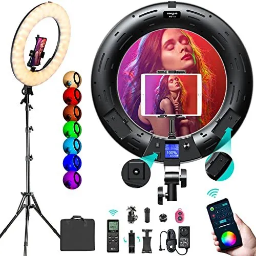 Weeylite 18 inch RGB Ring Light App Control RGB Light Ring with Stand and Hol...