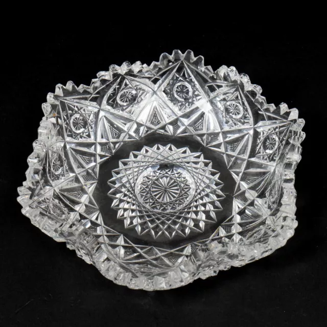 ABP American Brilliant Period Cut Glass Candy Dish Trinket Tray Hobstars 6.5" W