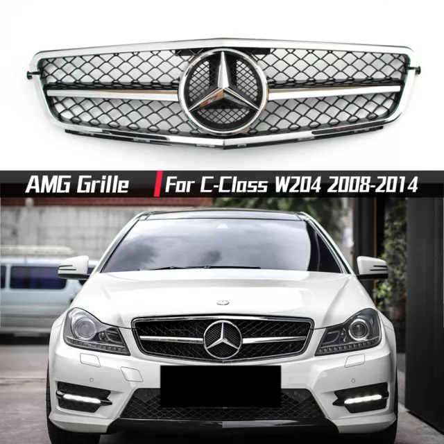 For Mercedes Benz C-Class W204 2008-2014 C180 C280 C300 Chrome Black AMG Grille