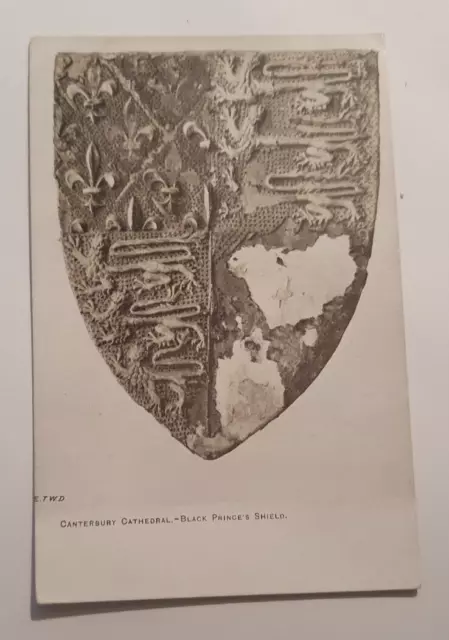 Unposted Vintage B&W Postcard - Canterbury Cathedral: Black Prince's Shield (b)
