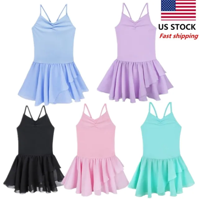 US Toddler Girls Gymnastics Leotards Dress Dance Ballet Skirt Dancewear Costume