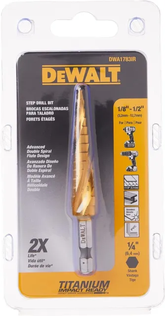 Dewalt Multi-Step Drill Bit 1/8 to 1/2 MSD Spiral Flute Hex Shaft