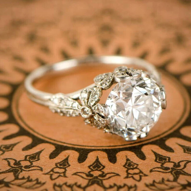Victorian Vintage 2.20Ct Round Cut Diamonds Art Deco Ring 14K White Gold Plated