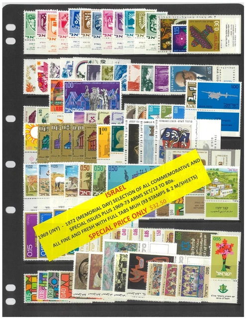 Israel 1969-72 Commemorative Issues 93 Stamps & 2 Mini Sheets MUH #483