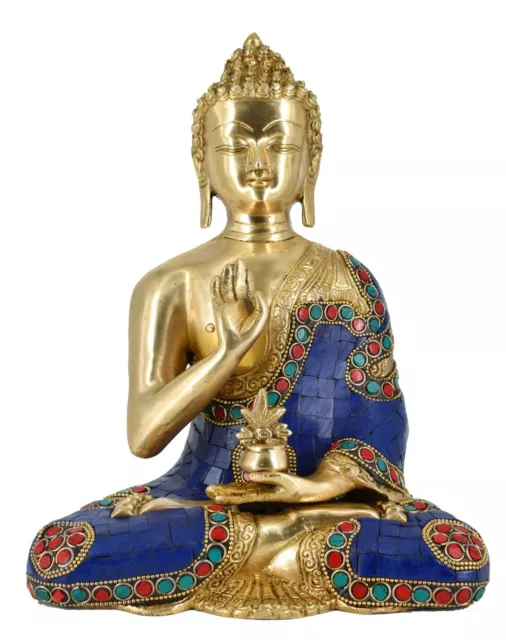 Whitewhale Large Medicine Buddha Brass Statue - Blue Stone Buddhism Idol Decor